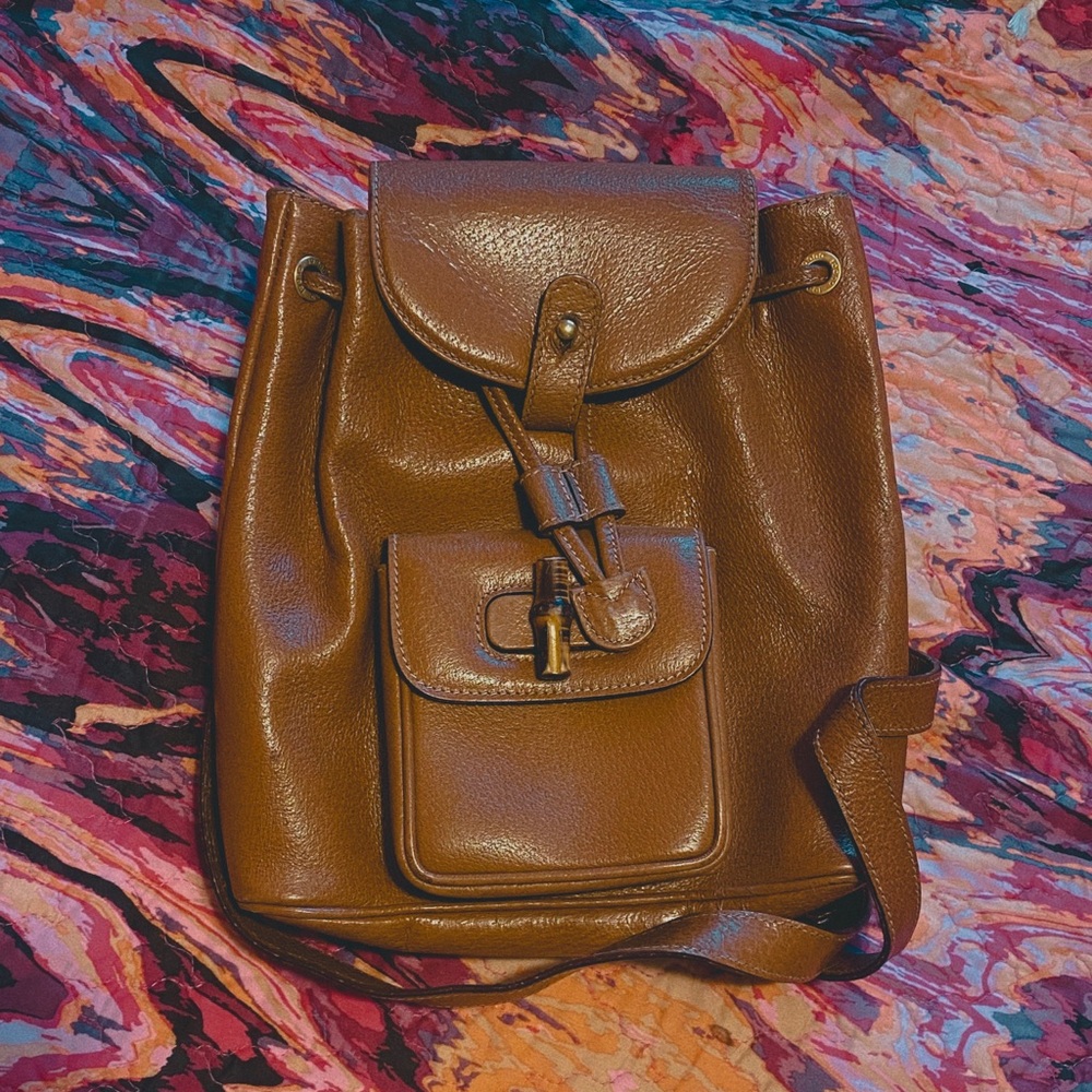 Authentic Vintage Mini Gucci Bamboo Backpack cognac